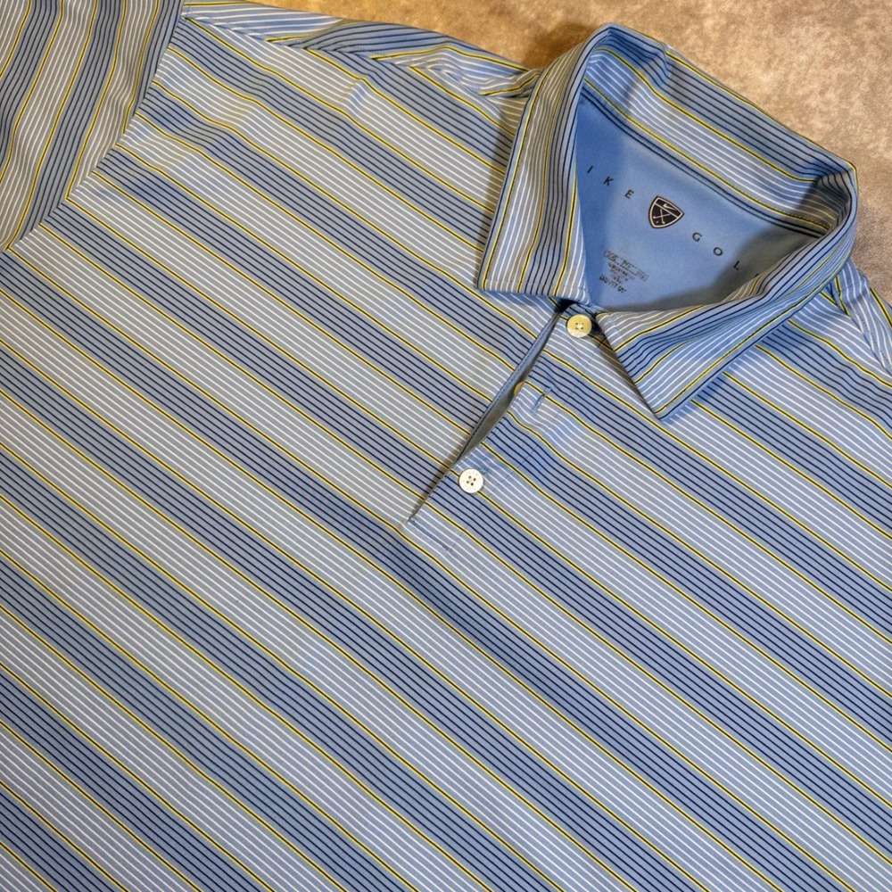 Nike Golf Mens XL Dri-FIT UV Striped Polo Shirt Blue Yellow Black RN 56323